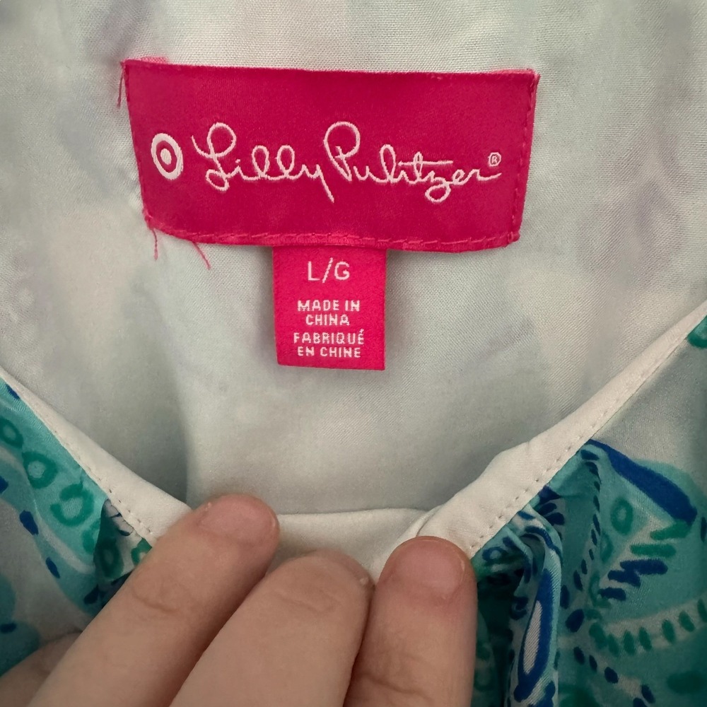 Lilly Pulitzer for Target Dress Blue Shell Print Sleeveless Ruffle Size L - Picture 5 of 5